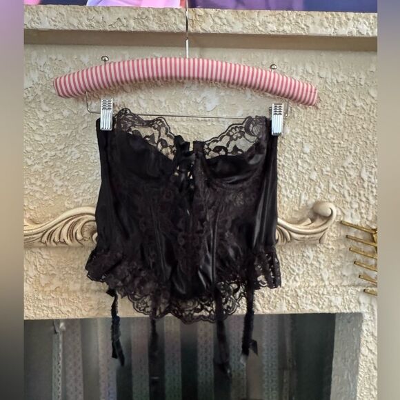 VTG Victoria’s Secret Gold Crown Label Black Corset Size 34 C - Picture 6 of 11